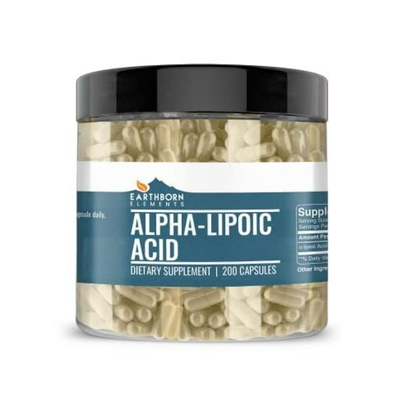 Earthborn Elements Alpha-Lipoic Acid 200 Capsules, Pure & Undiluted, No Additives