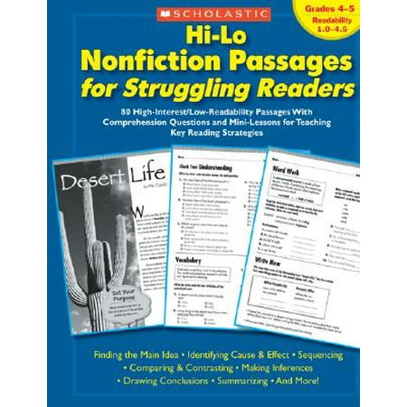 Hi-Lo Nonfiction Passages for Struggling Readers: Grades 4-5 : 80 High-Interest/Low-Readability Passages with Comprehension Questions and Mini-Lessons for Teaching Key Reading