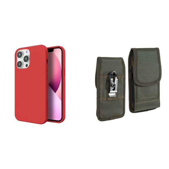 Slim Silicone Case and Belt Holster Pouch for iPhone 14 Pro Max (Red/Green)