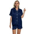 thumbnail image 5 of DAKIMOE Womens Silky Satin Pajama Set Short Sleeve Shirt with Shorts 2 Piece Pjs Sets Soft Silk Sleepwear Nightwear Button-Down Loungewear S-XL, 5 of 10
