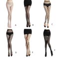 thumbnail image 4 of Women High Waist Sexy Hollow Out Fishnet Pantyhose Stockings Sweet Flower Bowknot for Rhinestone Jeweled Sheer Mesh Tights Clubwear Hosier, 4 of 4
