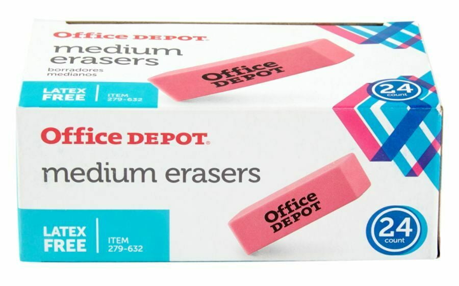 Office Depot Brand Pink Bevel Erasers, Medium, Box Of 24