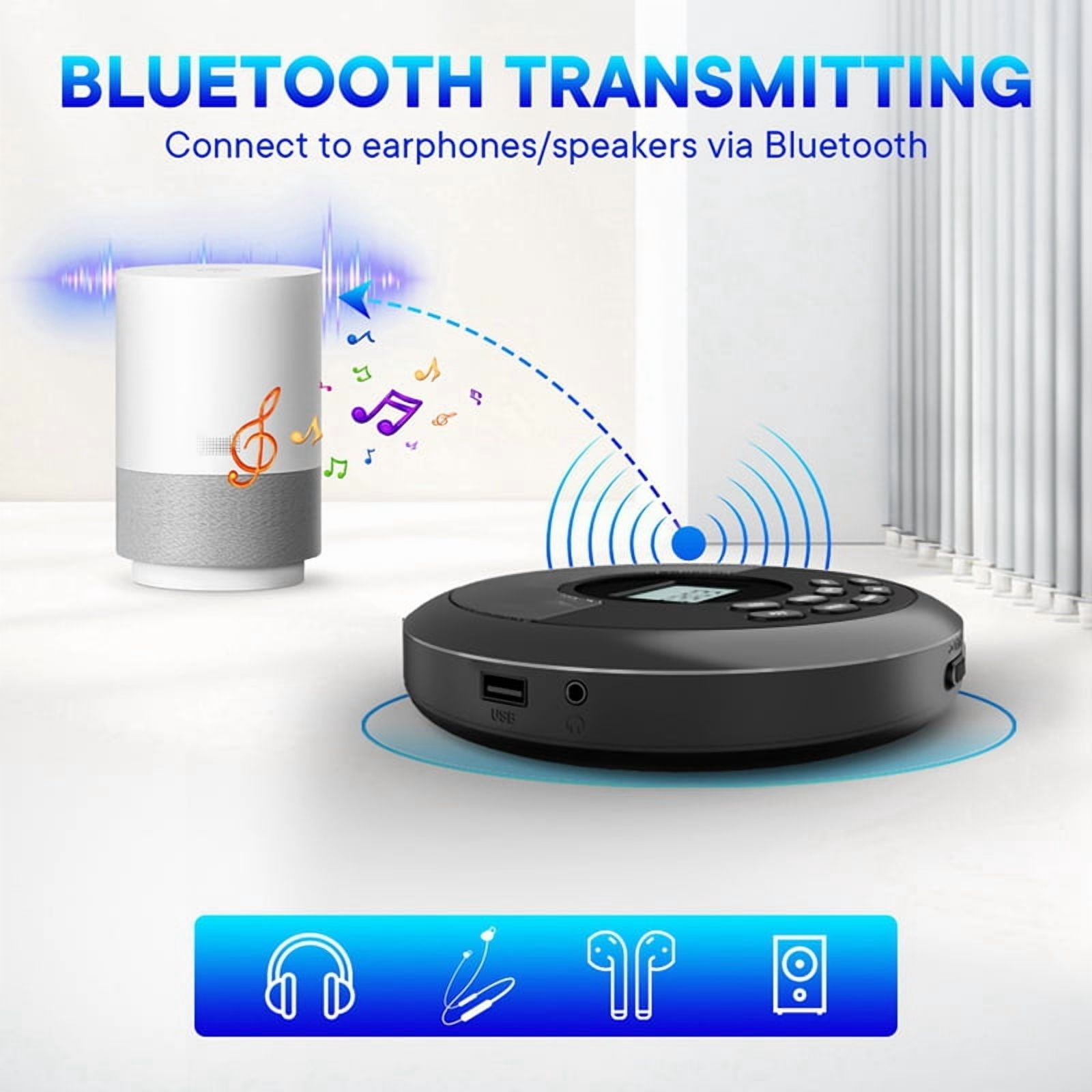 Portable Bluetooth CD Player Rechargeable Discman with Dual Speakers and Headphones  Cd Player Mp3 Player Gray