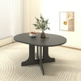 thumbnail image 5 of Aowos Dining Table for Farmhouse Kitchen 59x43 Inch Expandable Oval Table Top with Removable Leaf Trestle X Shaped Base Black, 5 of 9