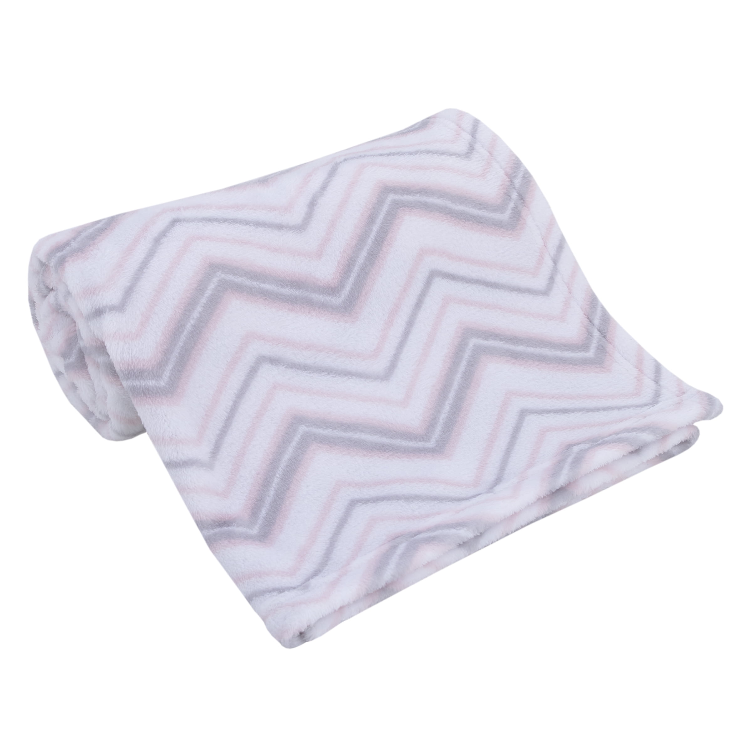 Little Love By Nojo Super Soft Pink And Gray Chevron Plush Baby Blanket