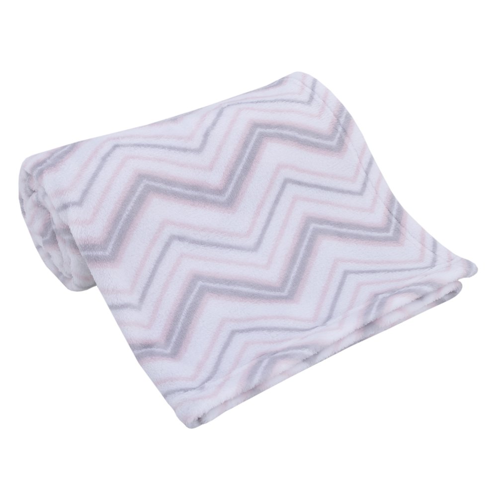 Little Love by NoJo Super Soft Pink and Gray Chevron Plush Baby Blanket