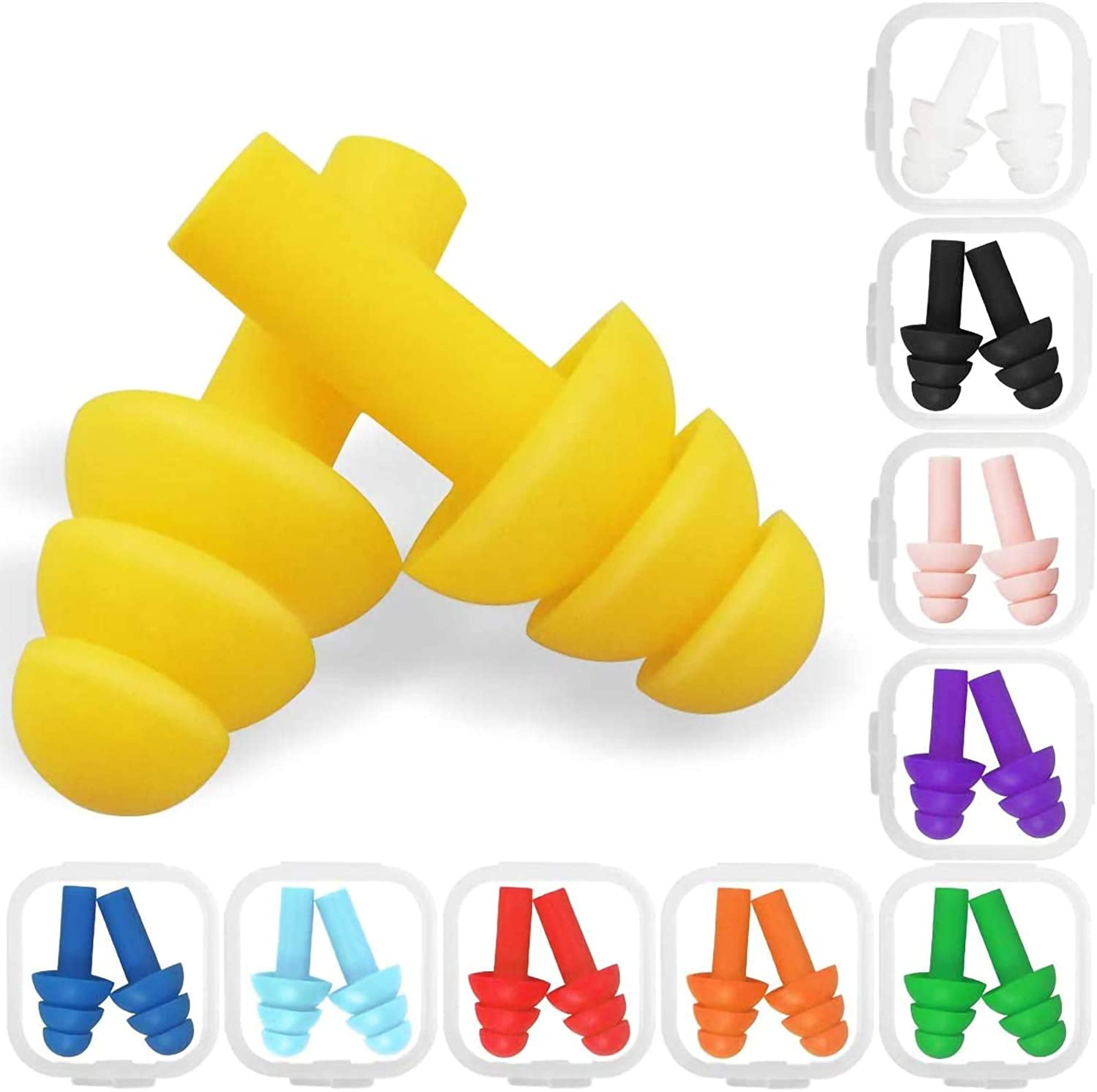 10 Pcs Swimming Earplugs Silicone Noise Cancelling Ear Plugs Reusable Waterproof Earplugs with Case