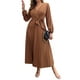 thumbnail image 5 of Sunloudy Vestido casual para mujer, cuello en V, manga larga, color sólido, cintura alta, plisado, vestidos largos con cinturón Sunloudy S M L XL, 5 of 8