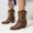 Brown, variant on Women's Western Cowboy Booties Fashion Boots With Low Block Heel Embroidery Short Ankle Boots Walking Boots For Country Concert Disco Outfits