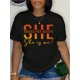 thumbnail image 1 of Camisetas con gráficos clásico para mujeres y adolescentes y niñas, playera de verano con estampado estético"She Knows Her Worth She Is Me!" Letter Print Crew Neck T-Shirt - Casual Short Sleeve Top, 1 of 6