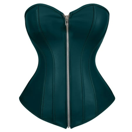 JULMCOMO Corset Tops for Women Bustier Shapewear Lingeri Push Up Bodysuit Lace Trim Waist Going Out Bodice Top Sexy Overbust Strapless Bodysuit Dark Green 3XL