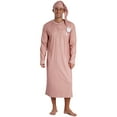 thumbnail image 4 of iiniim Men's 2Pcs Pajamas Set Long Sleeve Striped Kaftan Sleepwear Night Shirt with Sleeping Cap Khaki M, 4 of 7