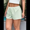 thumbnail image 4 of Pantalones Cortos Tipo Bóxer de Verano con Cintura Elástica, Cordón Ajustable y Estampado de Rayas para Mujer. Verde L, 4 of 7