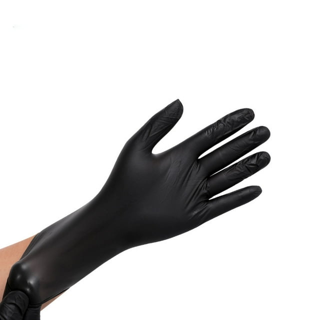100 guantes de PVC para alimentos, de alta elasticidad, para limpieza y catering, color negro, talla L