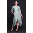 thumbnail image 2 of Bimba Cotton Green Prickly Fish & Dolphin Ocean Printed Ladies Asymmetrical Pocket ShiftÂ&nbsp;DressÂ&nbsp;Short Sleeve V Neck MidiÂ&nbsp;Dress-Large, 2 of 4