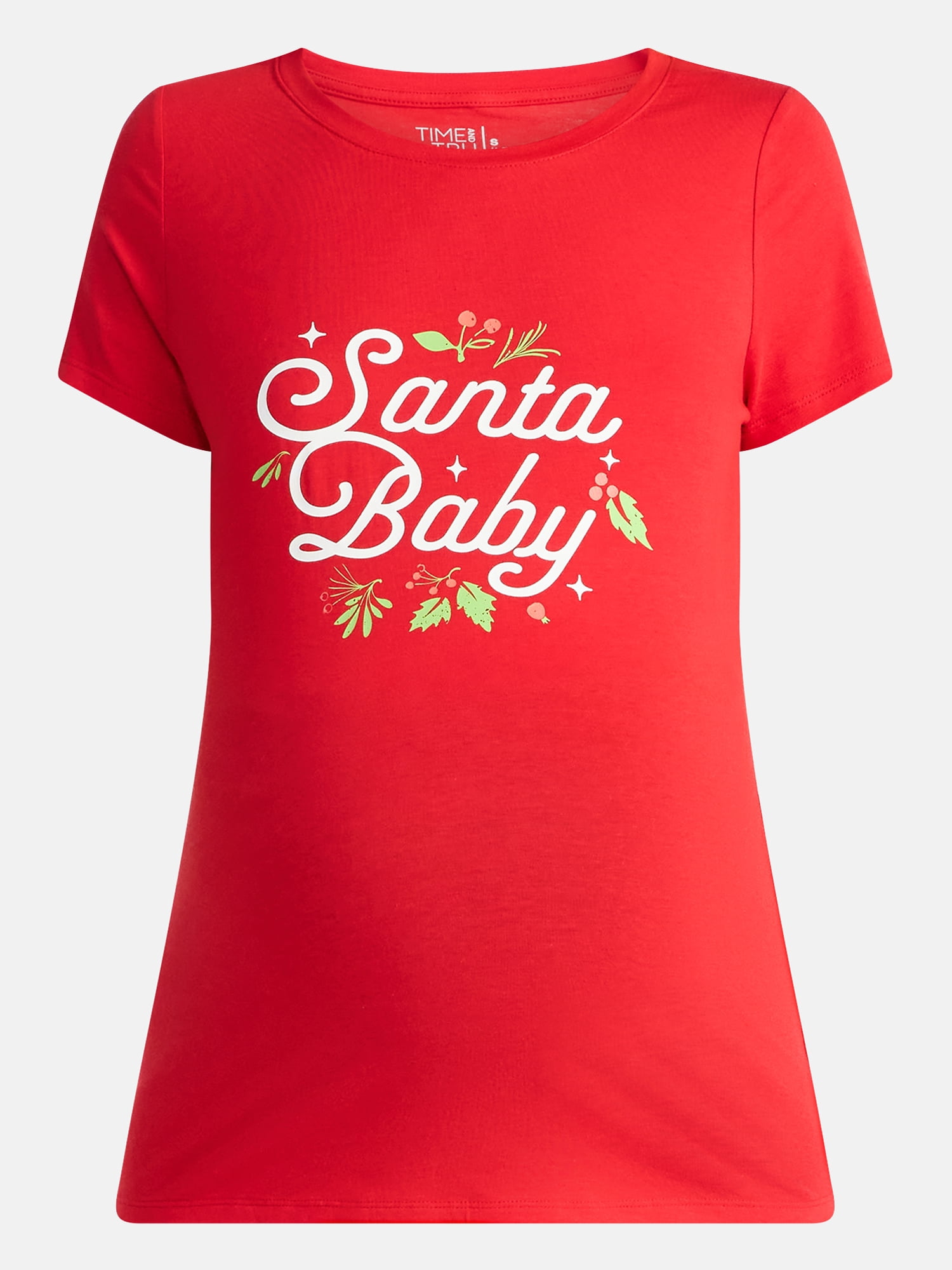 Time and Tru Women’s Maternity Christmas Graphic Tee with Short Sleeves, Sizes S-XXL