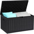 thumbnail image 7 of Dextrus 86 Gallon Large Deck Box, Double-Wall Resin Outdoor Storage Boxes, Deck Storage for Patio Furniture, Cushions, Pool Float, Garden Tools, Lockable & Waterproof (Black), 7 of 7