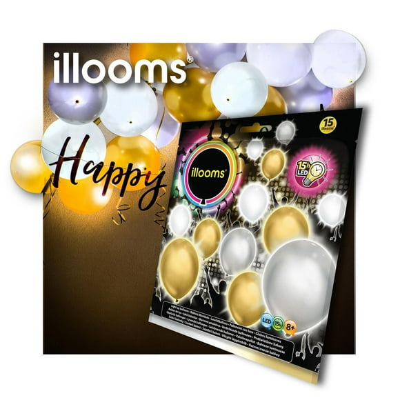 Ballons illuminés illooms à DEL en or, argent et blanc Paq. de 15