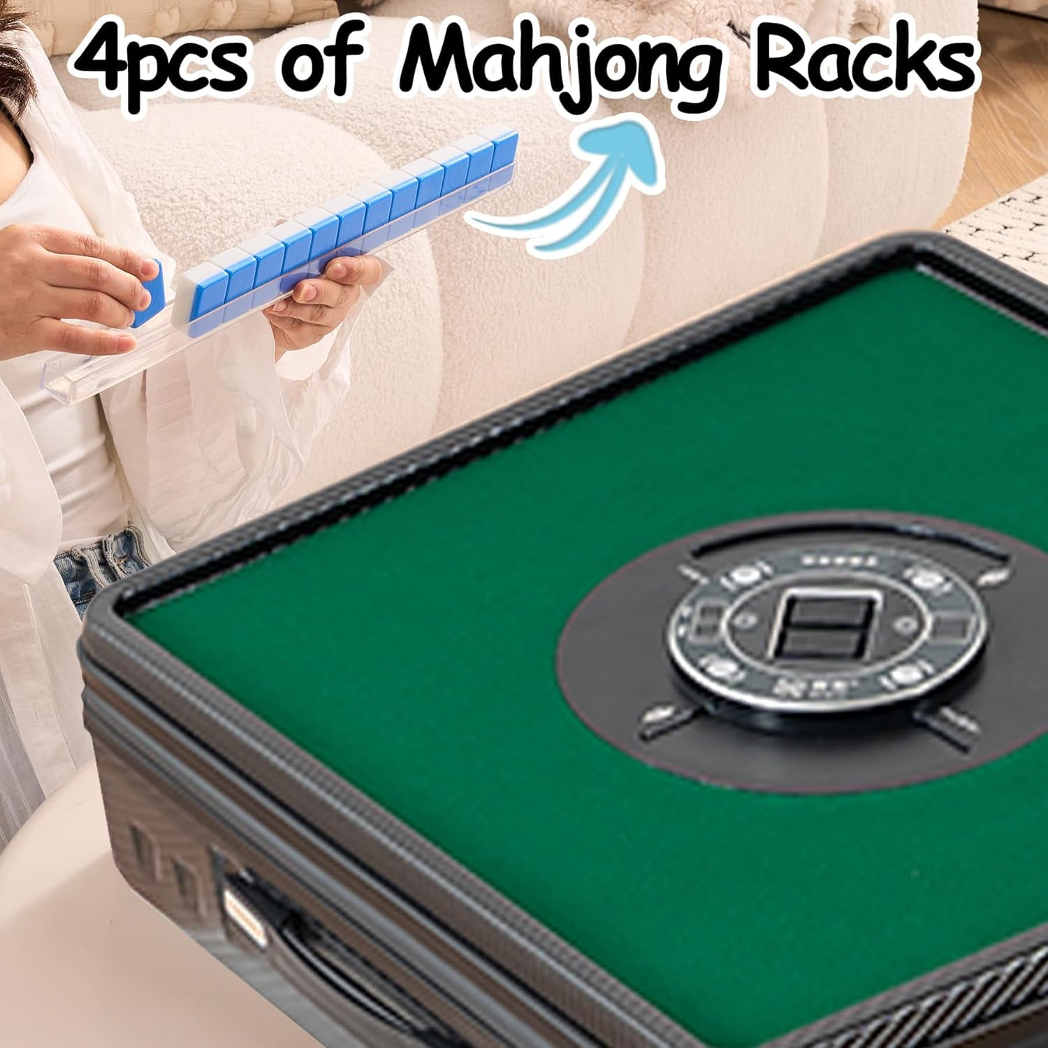 Automatic Mahjong Table, Portable Mahjong Table with 144 Magnetic Tiles and 8 Jokers for Outdoor & Home Fun, Compatible with both Chinese and American Mahjong, Suitable for Mahjong Enthusiasts, green