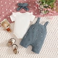 thumbnail image 4 of Infant Kids Summer Two-Piece Outfit Short Sleeve Ribbed Romper Bodysuit Cartoon CatBowknot Suspender Shorts Headband Girl Outfits Kids Clothes Size 6-12 Months, 4 of 4