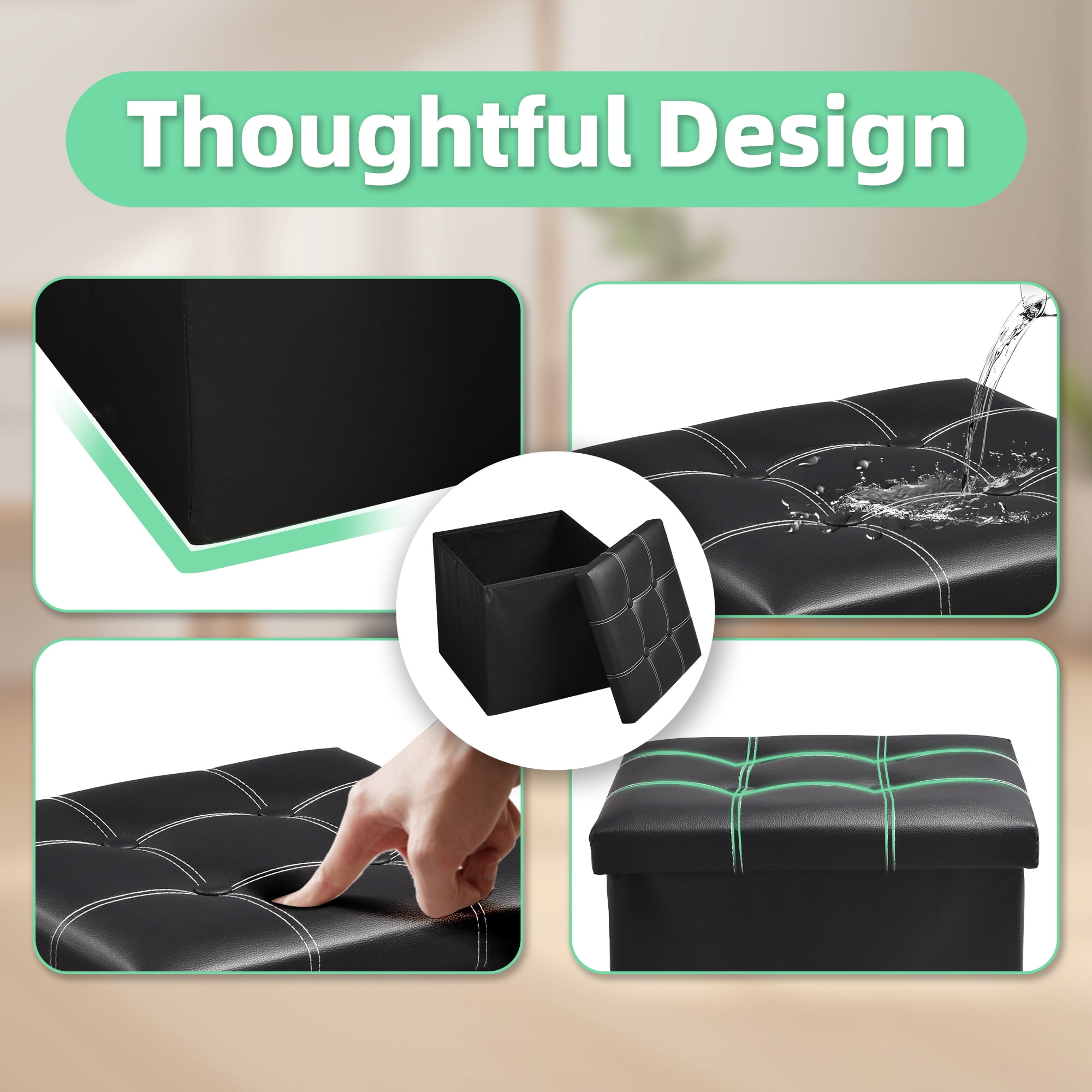 OUTMASTER Ottoman With Storage,Foldable Small Foot stool with Thickened Foam Cushion,14.9*14.9*13.8