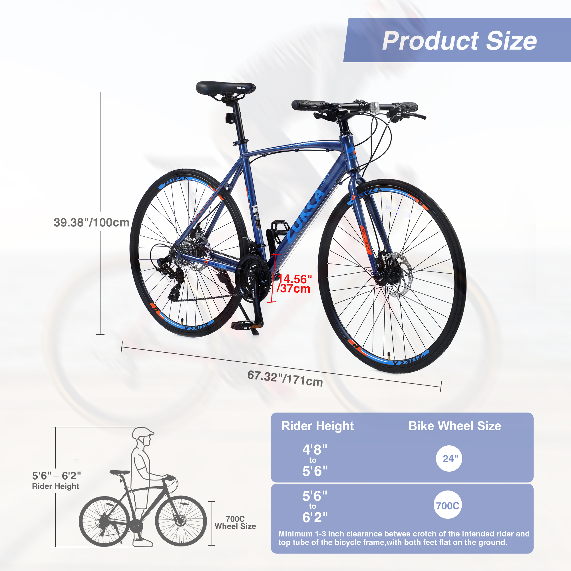 24 Speed Road Bike for Men Women, 700C Aluminum Flat Bar Road Bike with Disc Brakes, Blue - image 5 of 6