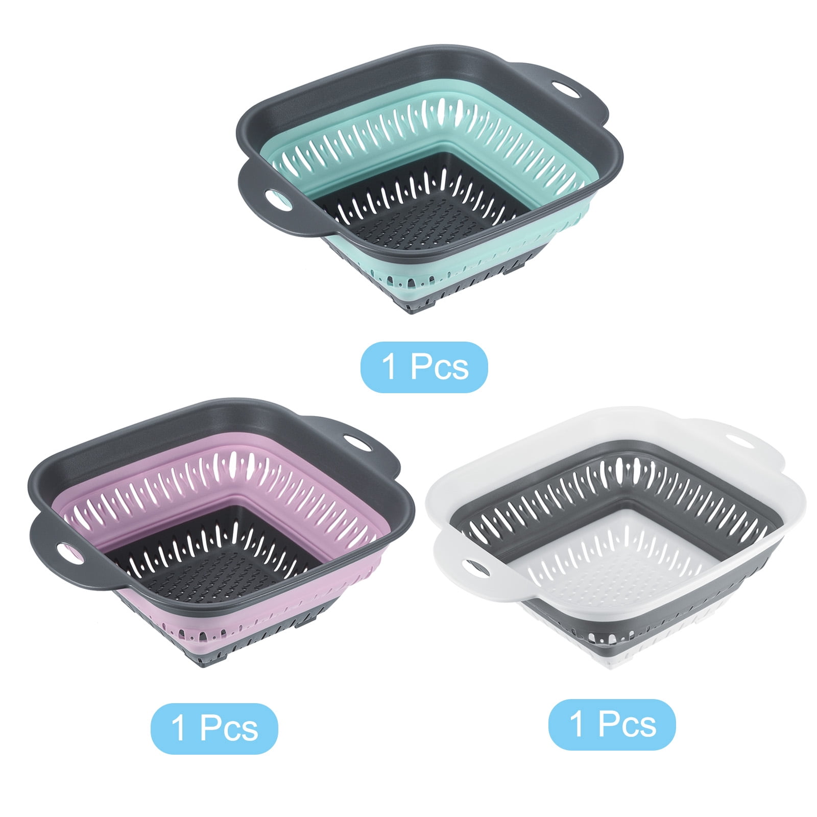 Unique Bargains Collapsible Colander Foldable Food Strainers Gray,Green,Pink