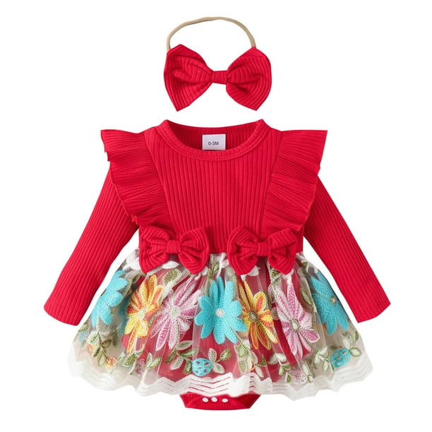 Gibobby Mamelucos para bebe niña con estampado floral de manga larga para niños y niñas, ropa para niños recién nacidos(Rojo, 3-6 Meses)