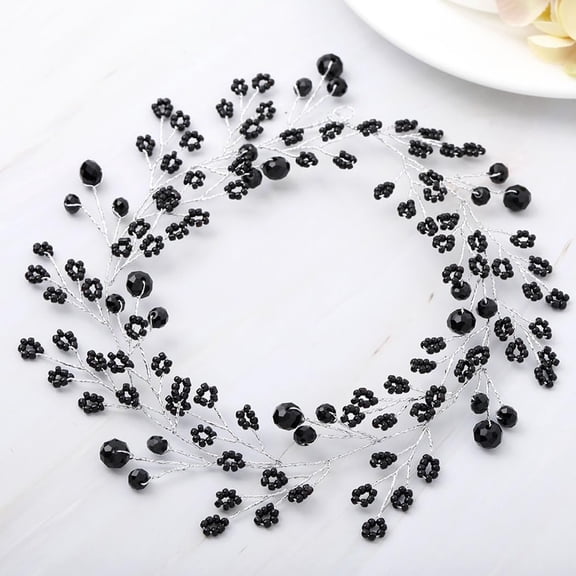 Bride Wedding Hair Vine Beaded Hair Piece Black Headpiece Bridal Hair Accessoires for Women HV202 (Black)