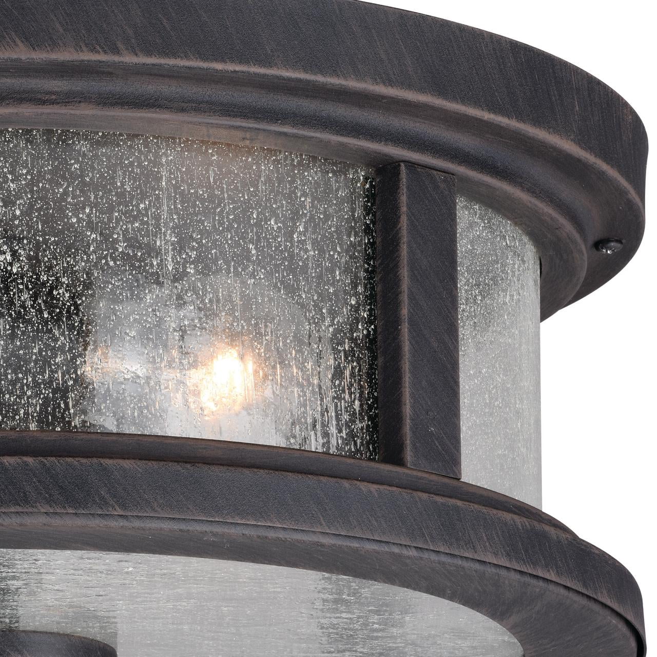 Rustic Outdoor Ceiling Light - Bronze Flush Mount - Clear Glass Lantern - Antique Style - Patio Porch Light