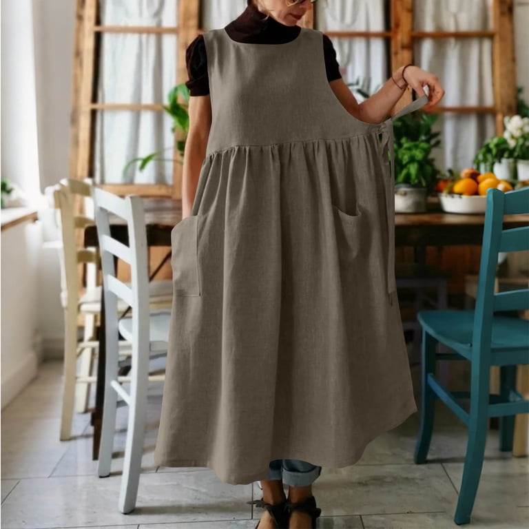 convertible dress casual Maqroz Womens Convertible Dress Sleeveless Round Neck Side Tie with Pockets  Loose Casual Midi Sundress Black S