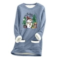 thumbnail image 3 of Feancey Christmas Sweatshirts for Women Fleece Lined Pullover Cute Snowman Print Crewneck Tops Winter Thermal Loungewear Pajamas with Pockets Blue XXL, 3 of 4