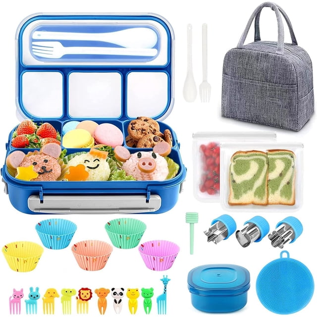 Loncheras, Bento Box, caja duradera a prueba de fugas, 4 compartimento, Incluye Tenedor Cuchara Bolsa de Almuerzo, Apto para microondas, lavavajillas, Sin BPA