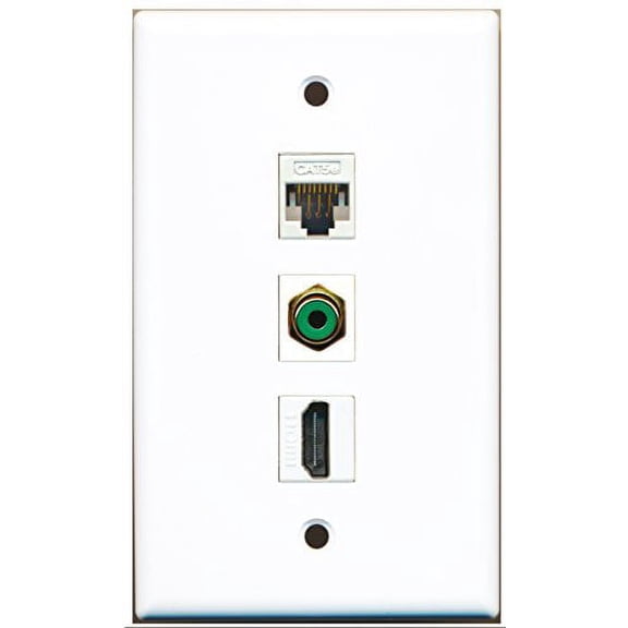 RiteAV - 1 Port HDMI and 1 Port RCA Green and 1 Port Cat5e Ethernet White Wall Plate