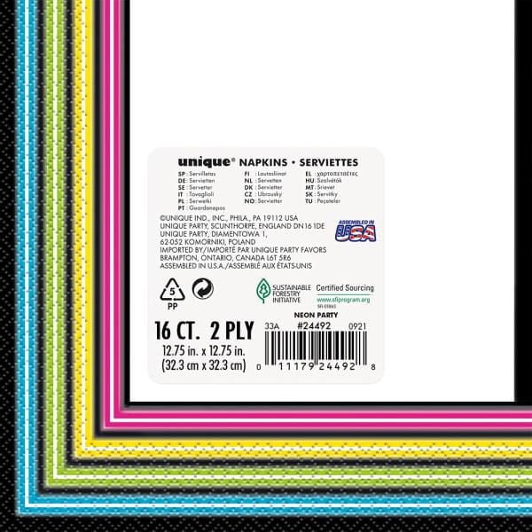 Serviettes de table néon arc-en-ciel, 16 ct t2 plis. Mesure 6,5 "x 6,5"