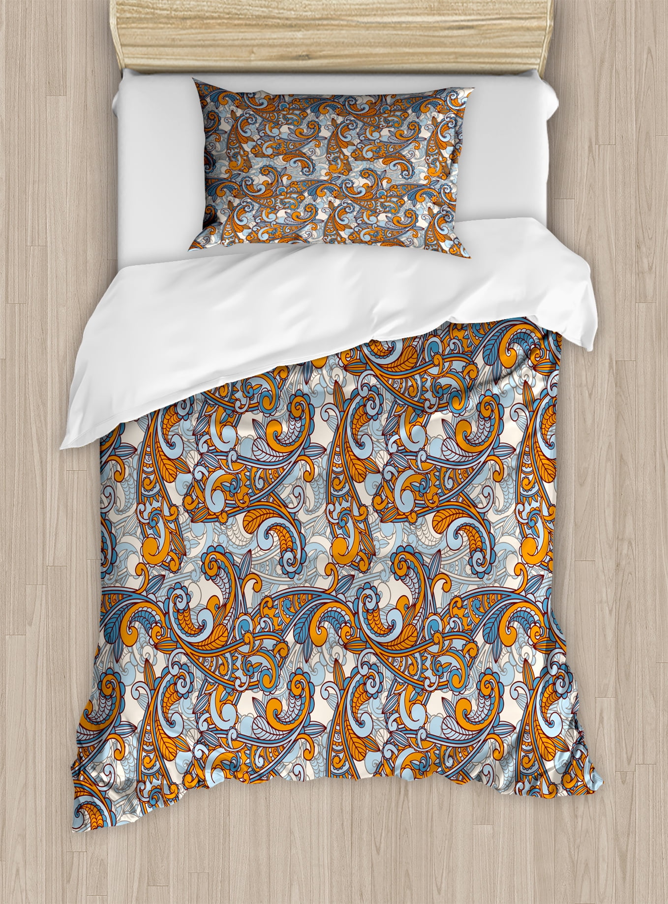 Vintage Duvet Cover Set Paisley Inspired Asian Swirls Curls Fl Vintage Duvet Cover Set Paisley Inspired Asian Swirls Curls Fl Abstract Botanical Oriental Decorative Bedding With Pillow Shams Orange Pale Blue
