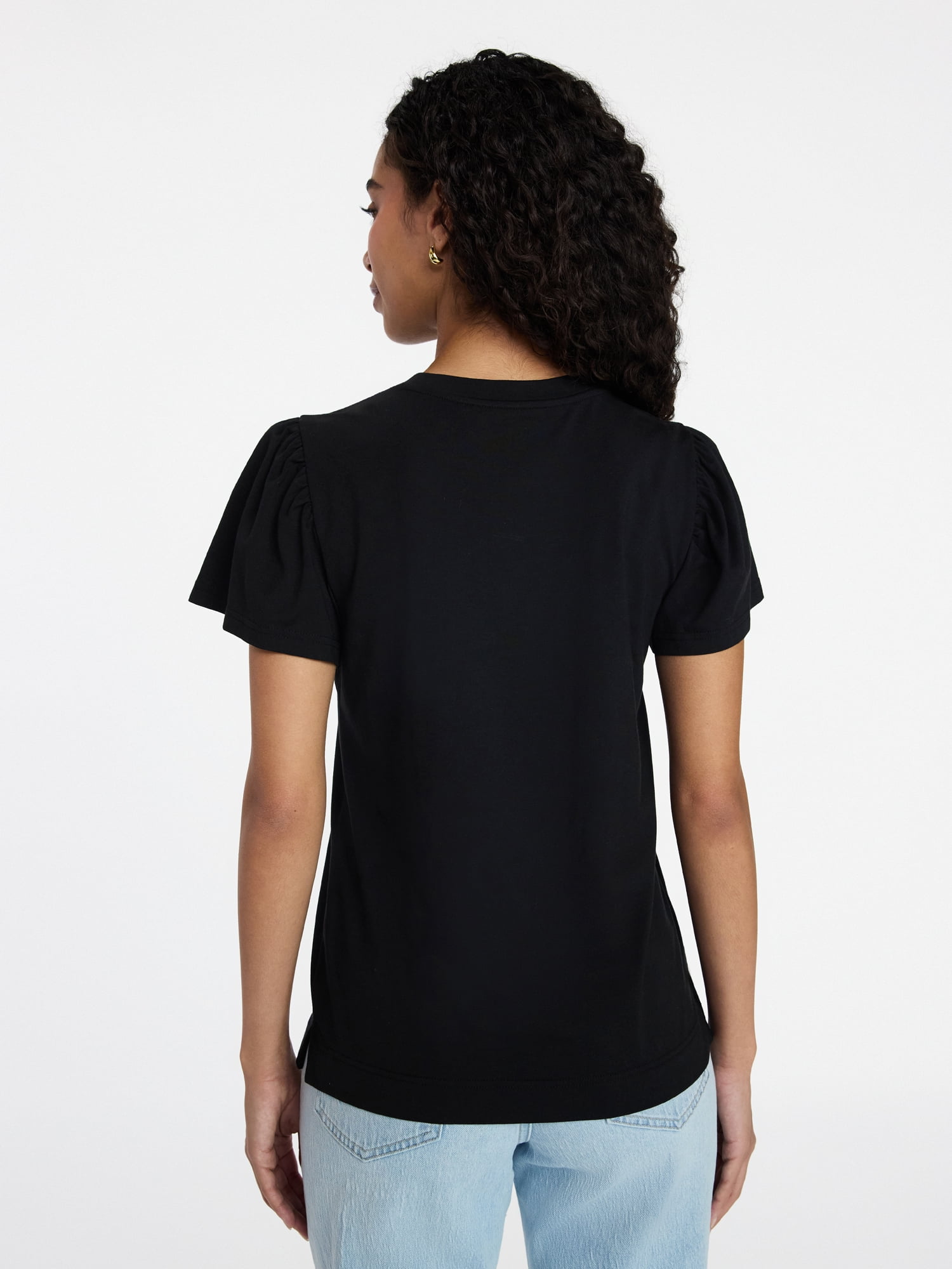 Time and Tru Women's Crewneck Top with Short Flutter Sleeves, Sizes XS-XXXL