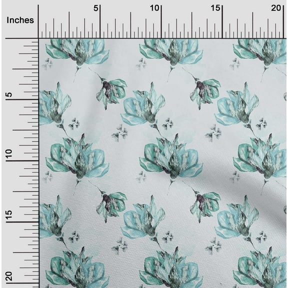 oneOone Polyester Spandex Baby Blue Fabric Florals Quilting Supplies Print Sewing Fabric By The Yard 56 Inch Wide-Z4I