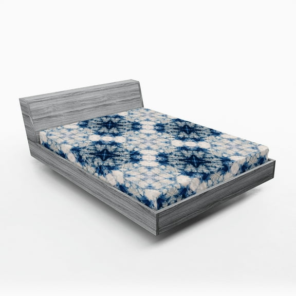 Ambesonne Ethnic Fitted Sheet, Tie Dye Effect Bohemian, Queen Size, Blue Grey