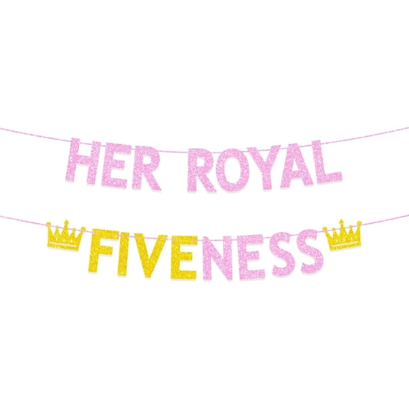 Princess 5th Birthday Party Decorations for Girls, Pink Gold Glitter Her Royal Fiveness Banner, Princess Themed 5 Years Old Birthday Party Decorations Supplies