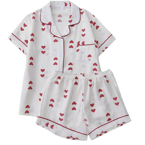 Tnhcen Women's Ultra Soft Breathable Summer Cooling Print Pajamas Set Short Sleeve Shorts 2 Piece Button Up Nightwear​ S-XL