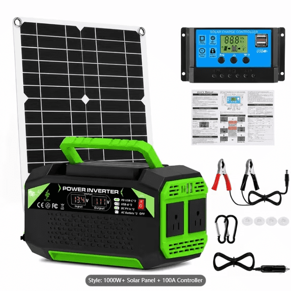 BaseItix 500W Solar Power Generation System Kit, 12V to 110V Inverter Large Solar Panel 100A Controller, Rooftop Home Photovoltaic DIY RV Off-grid Power Supply No Battery