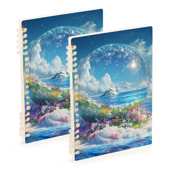 FORMRS 1-Subject Spiral Notebook 8" x 5" College Ruled 60 Refillable Sheet A5 Hard Cover, 2 Pack, Crystal Ocean