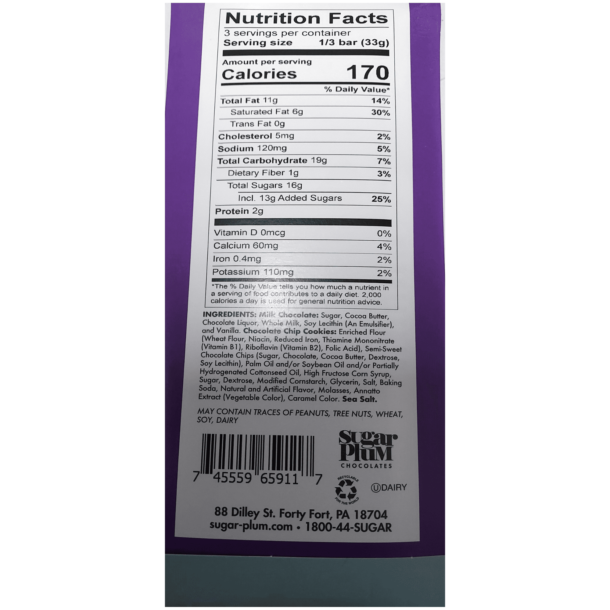 Sugar Plum Chocolates Milk and Cookies Chocolate Bars Milk Chocolates 5 Count 17.5 oz