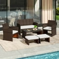 thumbnail image 4 of Gymax Ensemble de Meubles de Patio 6 Pcs avec 1 Causeuse 1 Table Basse 2 Fauteuils 2 Ottomans Blanc, 4 of 7