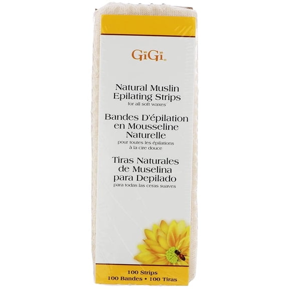 GiGi Natural Muslin Epilating Waxing Strips, Pre-Cut Hair Removal Strip for Soft Waxes, 100 Count