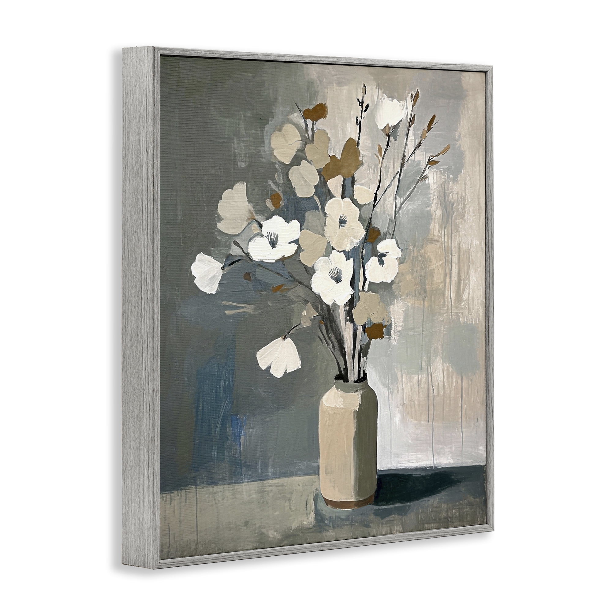Stupell Industries Natural Floral Vase Botanical & Floral Painting Gray Framed Art Print Wall Art, 16 x 20