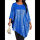thumbnail image 3 of Blusa Holgada con Cuello Redondo y Mangas de Puntos, Dobladillo Irregular, Talla Grande 2025 para Mujer Azul Oscuro XXXL, 3 of 8