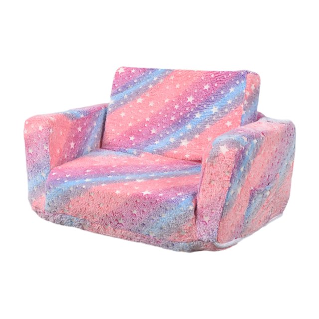 Sofá de sofá para niños Sofá para tumbar, 2 en 1 brillo suave en la silla de sofá de dibujos animados oscuros para la vivería de la sala de estar Colorido rosa