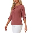 thumbnail image 5 of CURVOSPORT Women's Dressy Shirt Work Office Top Keyhole Pleated Front Ruched 3/4 Sleeve Chiffon Blouse S Carmine Red, 5 of 7